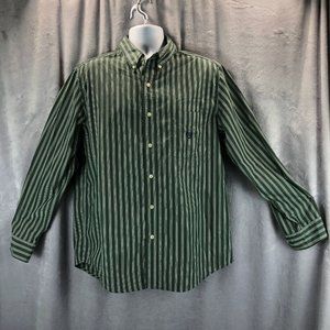 Chaps Adult Mens Sz L Large Green Striped Long Sleeve Button Up Casual Shirt